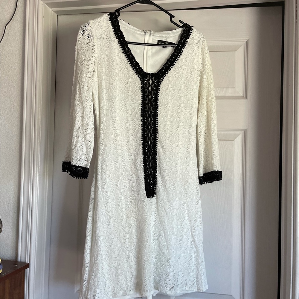 White and black lace cocktail dress